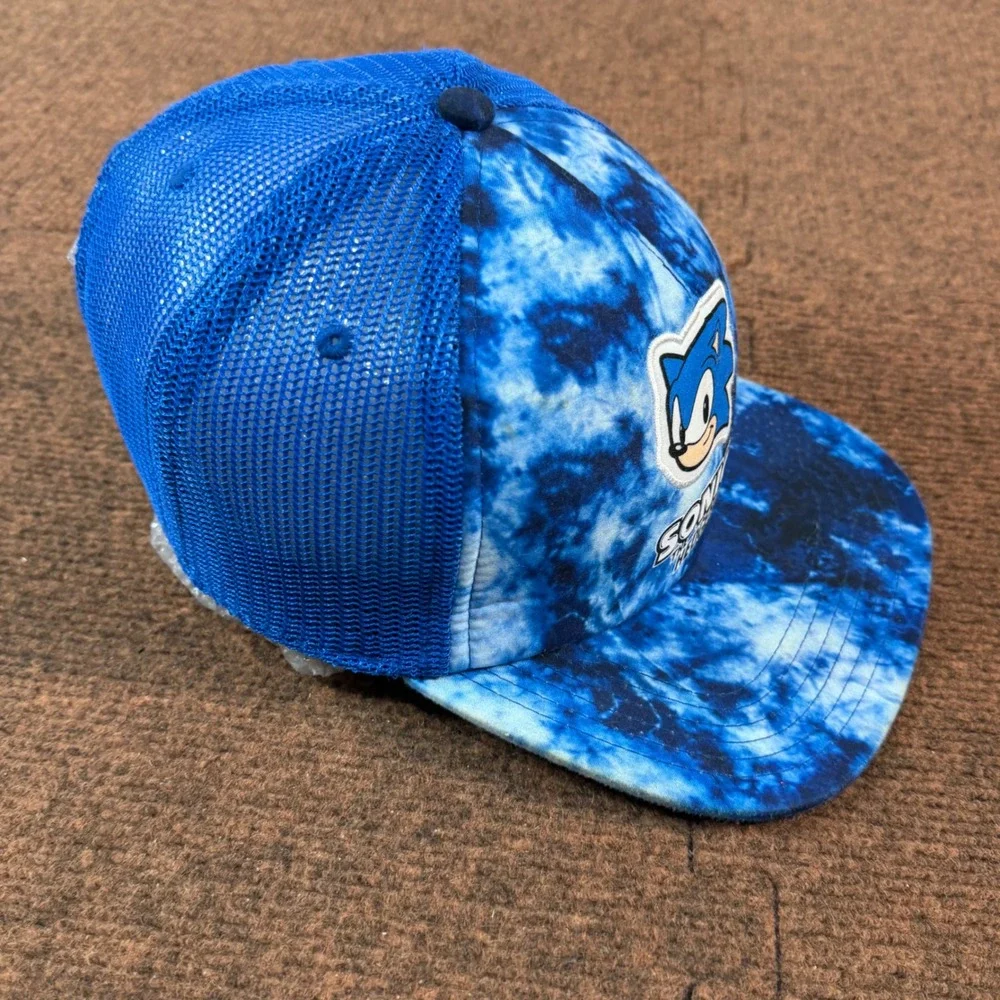 A- Sonic The Hedgehog Kids Blue Tie Dye Trucker Hat Snapback Cap OSFA RN115665